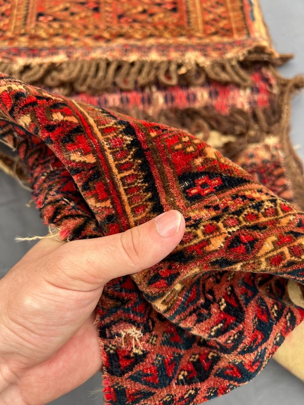 Red Tribal Distressed Low Pile Rug 2x3 ft Hand Knotted Turkish Saddlebag gallery