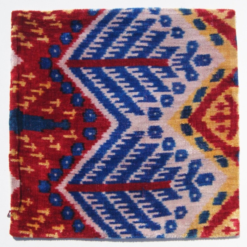 Set of 3 Handmade Uzbek Silk Velvet Pillow Covers - Geometric Design gallery