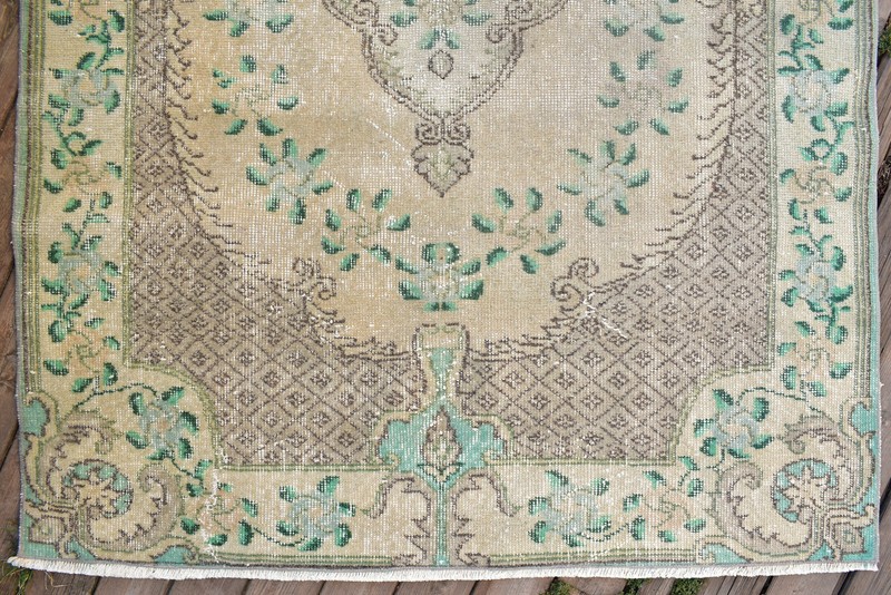 Turkish Oushak Rug 118x205cm Vintage Faded Color Medallion Oriental Design 3x6 gallery
