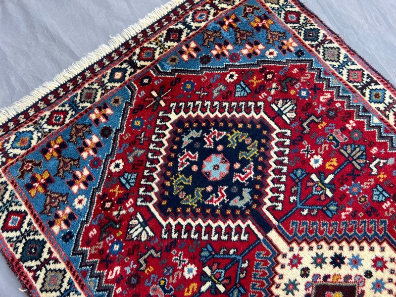 2'6" x 4'2" Vintage Turkish Hand Knotted Tribal Geometric Red Blue Boho Area Rug gallery