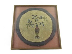 Framed Antique Wool Rug Wall Art Vase with Flowers Beige 27x 27in Decor