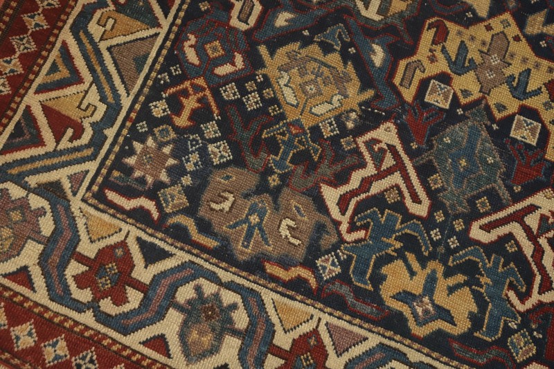 Pre-1900 Antique Geometric Kazak Vegetable Dye Rug 4x7 ft Hand-knotted Wool gallery