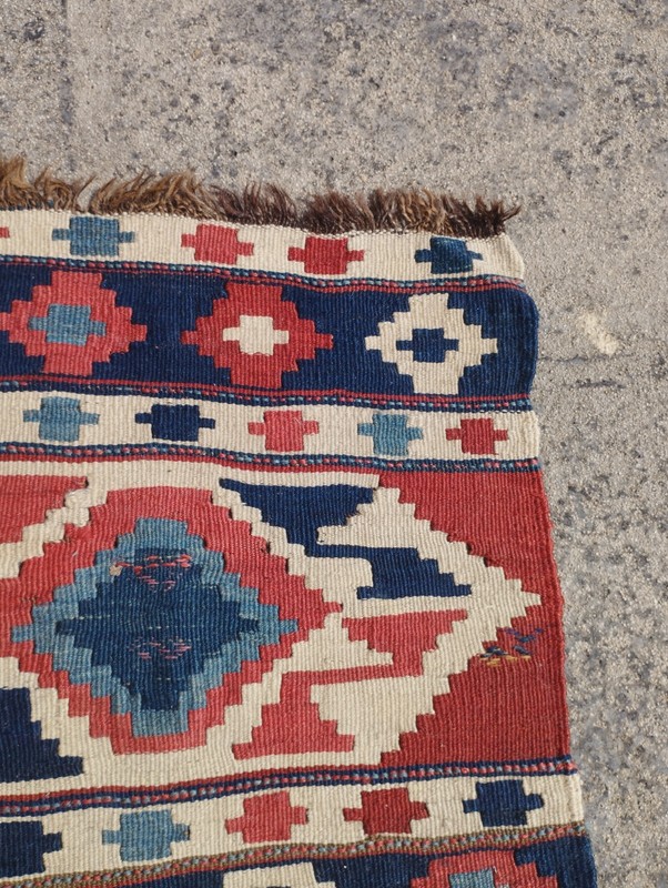Vintage Handmade Turkish Anatolian Geometric Wool Kilim Rug 49x48 cm gallery