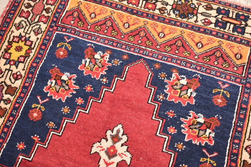 Turkish Red Rug 3x6 ft Vintage Medallion Natural Wool Oriental Carpet 98x205cm gallery