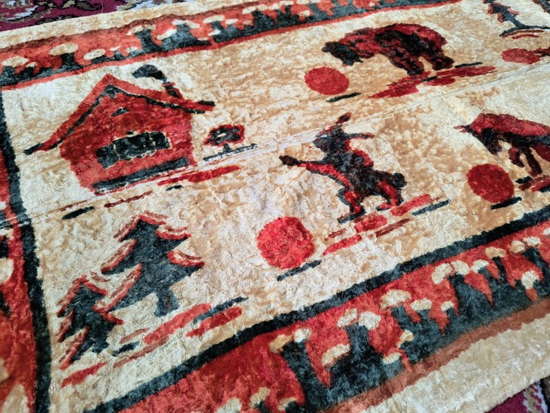 1930's Plush Velvet Carpet Fairy Tale Kolobok Gobelin Tapestry Velvet Rug gallery
