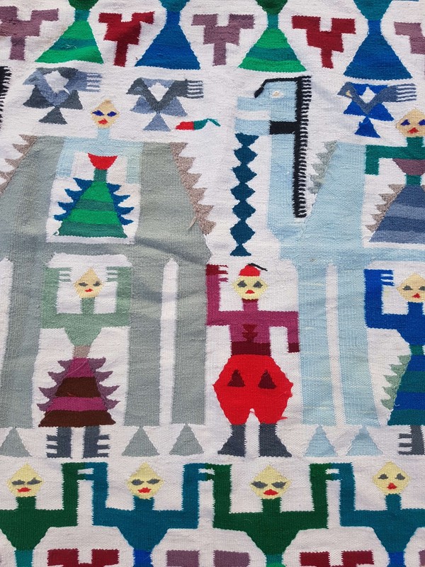 Vintage Traditional Handmade Modernist Tunisian Wool Multicolor Kilim 100x70cm gallery