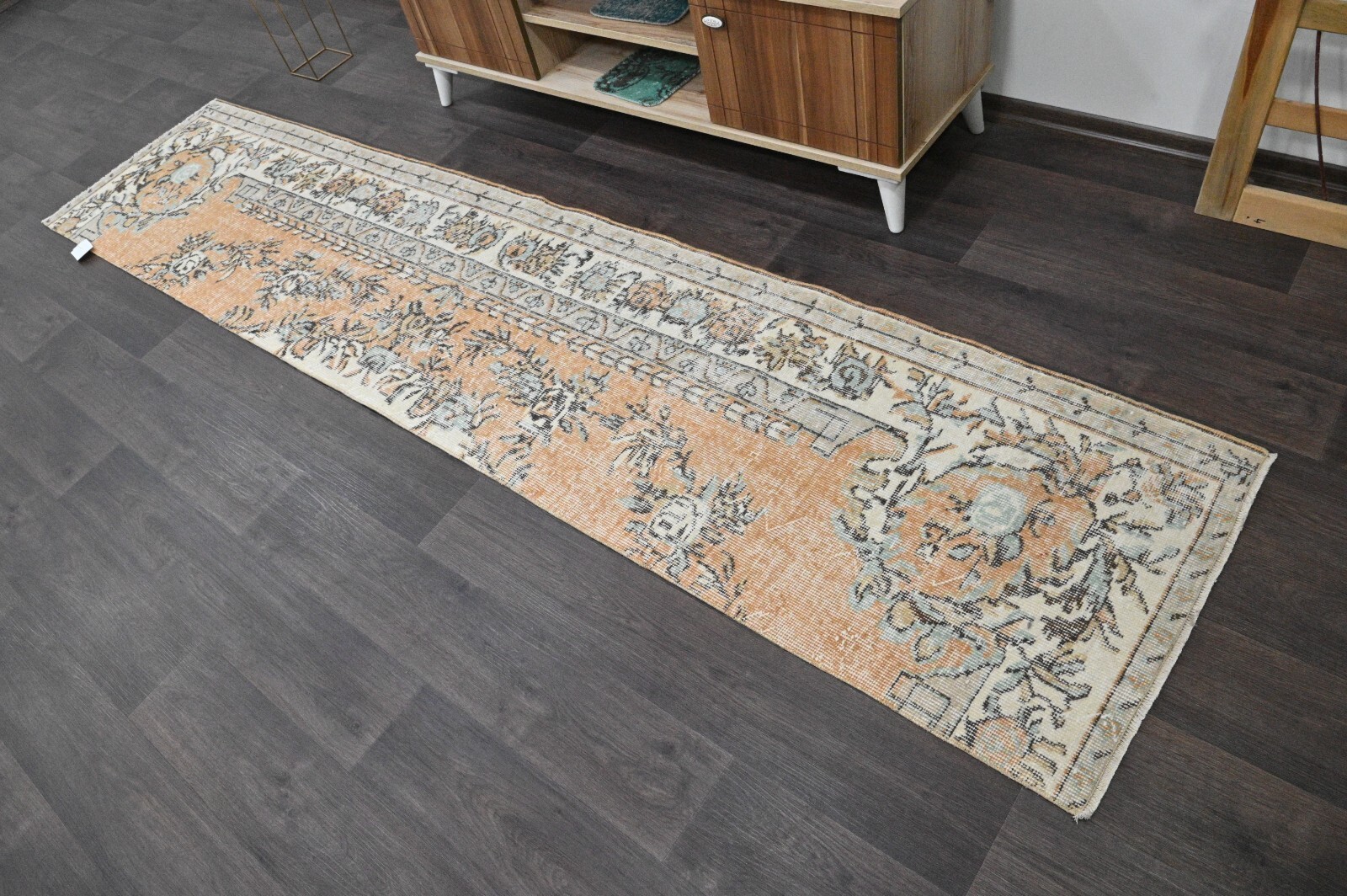 Vintage Turkish Runner Rug 2x10ft ORANGE Handmade Anatolian Oushak Hallway Wool gallery