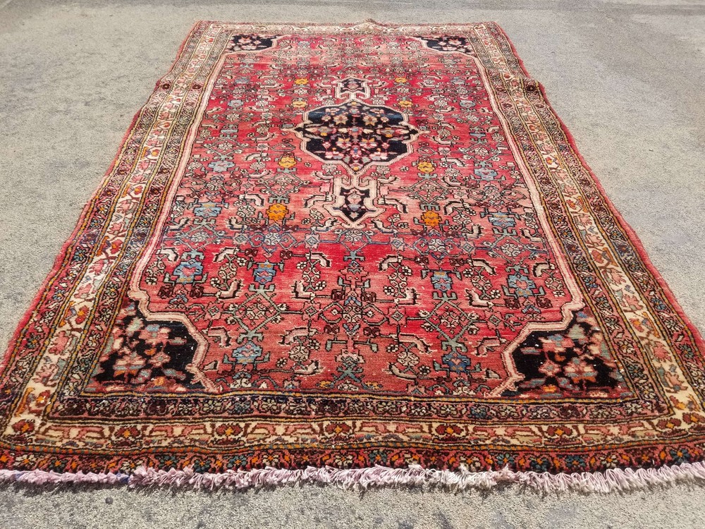 Vintage Distressed Hand Made Traditional Oriental Wool Red Rug 5.3x3.2ft