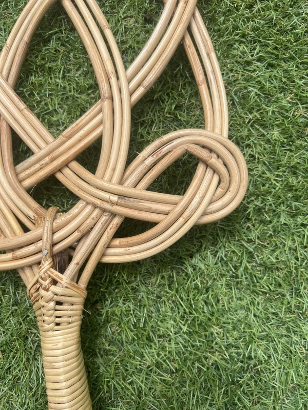 Antique Rustic Wicker Rattan Cane Carpet Beater 50s Decorative Kitchenalia 68cm gallery