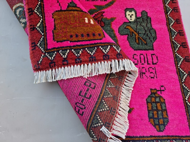 A Beautifully Handmade Afghan war Rug Rare Design Great Quality 123X 80 Cm gallery