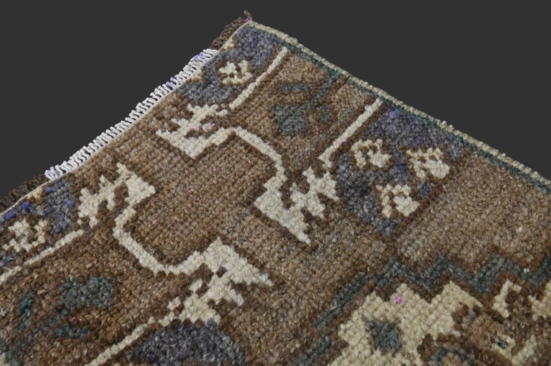 BROWN Turkish Oushak Rug 1x2 Vintage Handmade Anatolian Small Doormat Kilim gallery