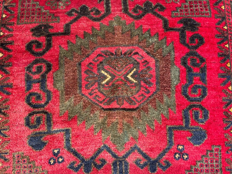 Vintage Afghan Hand-Knotted Baluchi Rug 2'11 x 4'11 ft Red Geometric Area Rug gallery