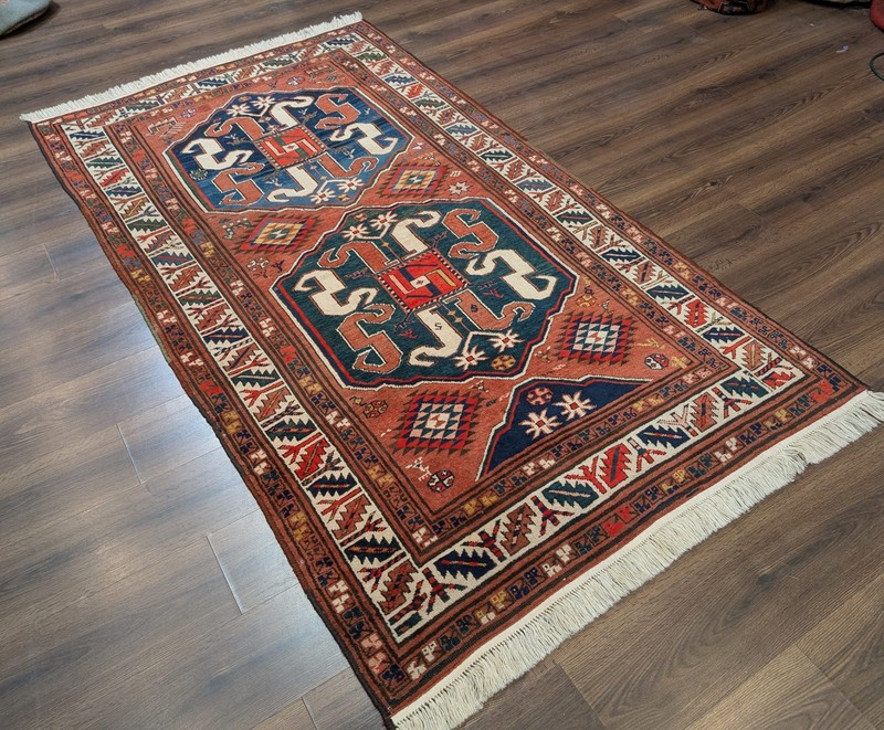 Antique Caucasian Rug 5x8, Cloudband Kazak Carpet, Collectible Rare gallery