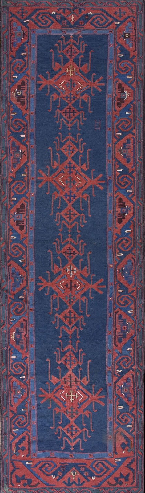 4'x17' Antique Caucasian Kilim Knotted Hallway Runner Rug gallery