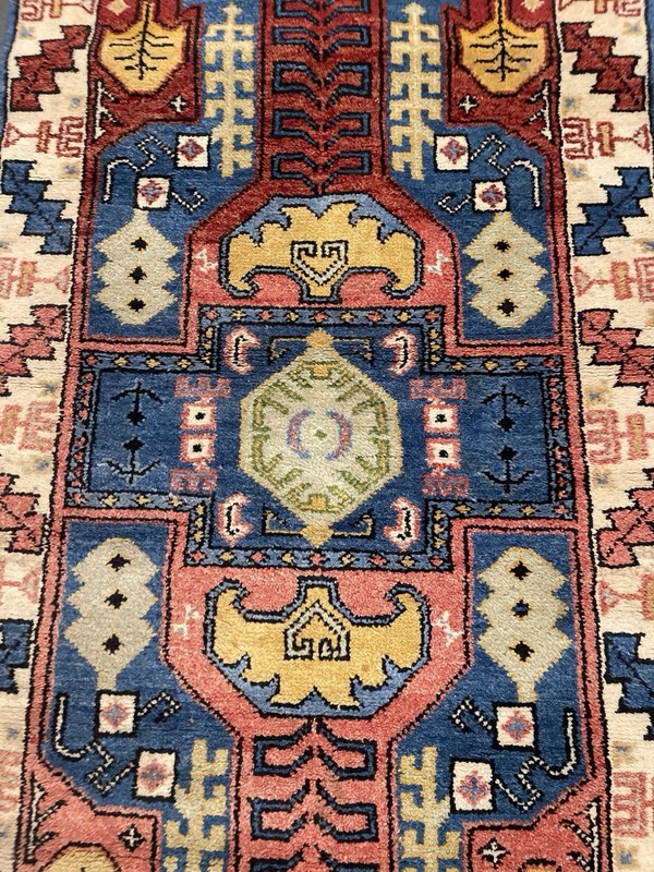 VINTAGE TURKISH RUG KAZAK DESIGN BRIGHT COLORFUL HAND KNOTTED WOOL gallery