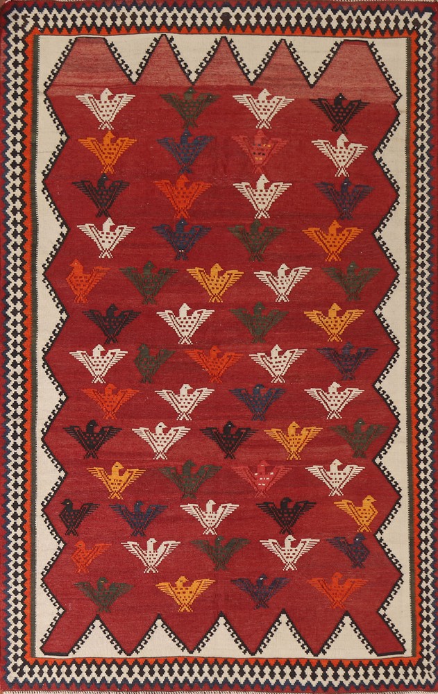 Animal Pictorial Kilim Flatweave Vintage Rug 5x7 Flat-woven Carpet