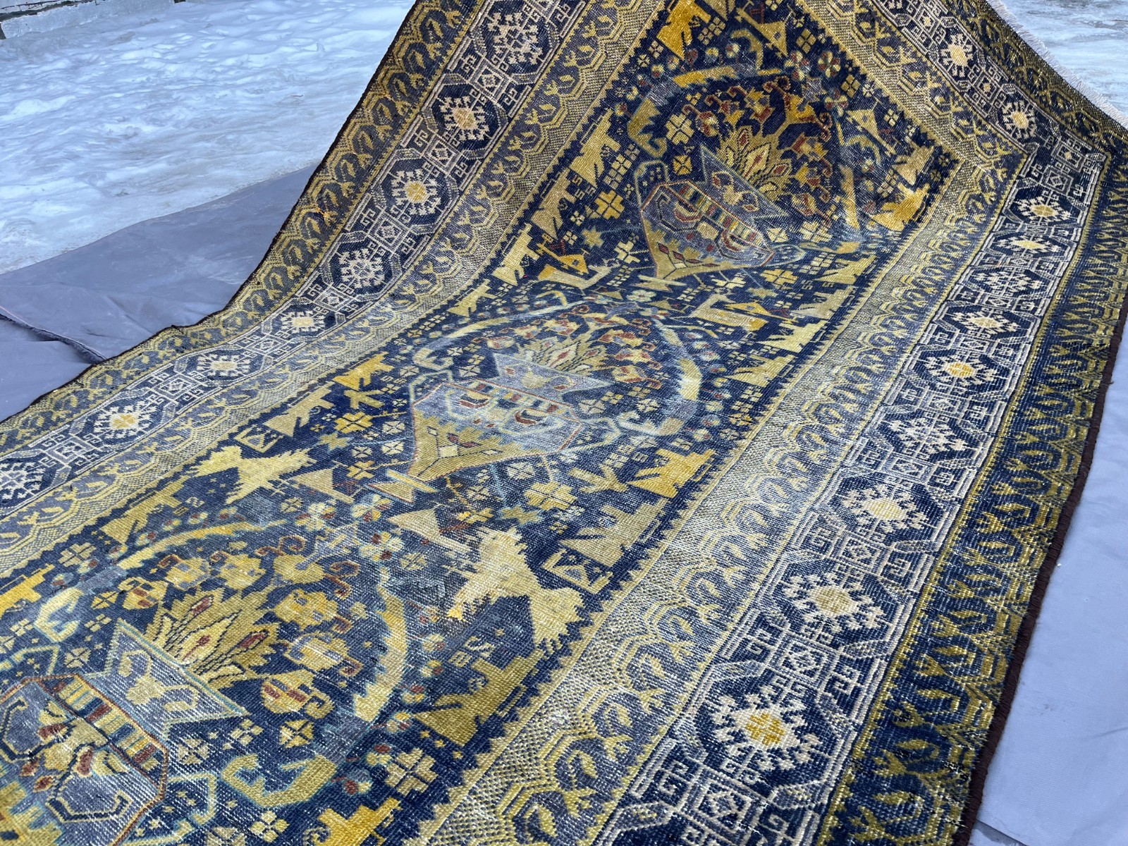 1920s Terracotta Antique Afghan Rug 4x7 Blue Faded Geometric Baluchi Area Carpet gallery