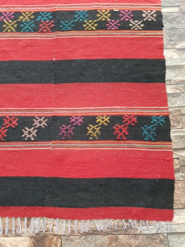 Vintage Handmade Turkish Bohemian Style Wool Kilim Flat-weave Rug 229x167 cm gallery
