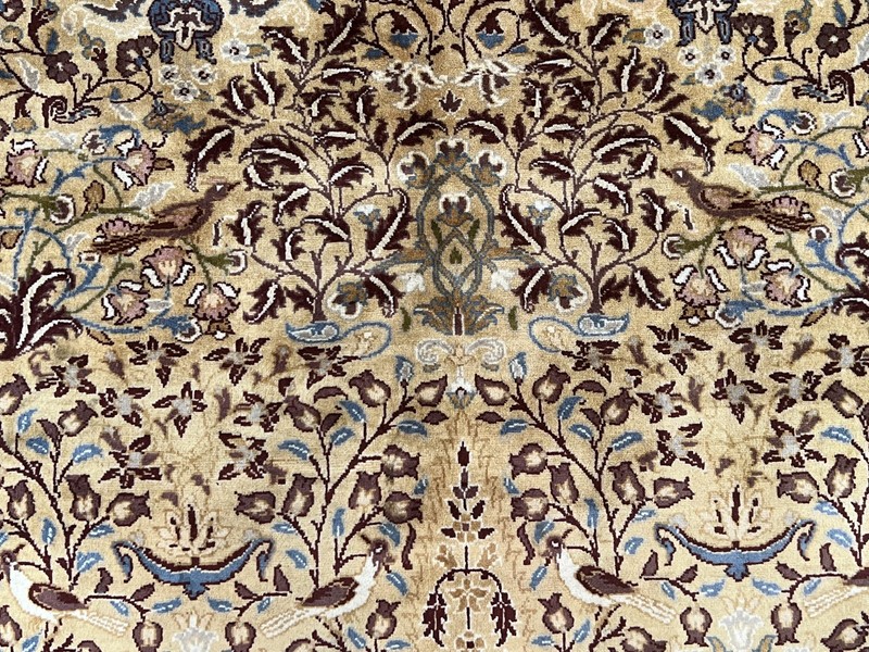 Indian Oriental Rug 6x9 Allover Floral Motif Birds Tan/Cream Fine Wool Carpet gallery