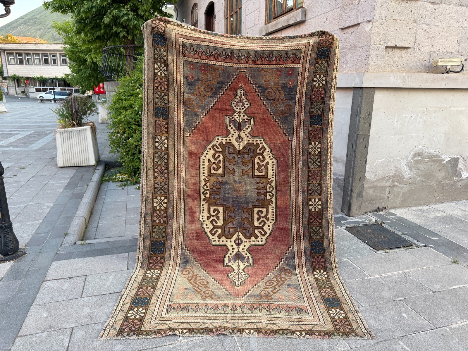 Vintage Turkish Oushak Rug 5.3x9.3 ft Dusty Rose Medallion Area Rug gallery