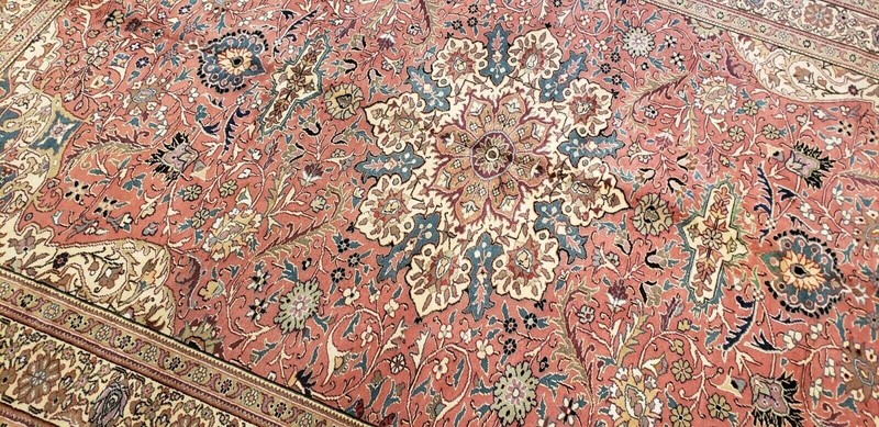 Masterpiece Antique 1930-1940s Natural Dye Wool Pile Floral Hereke Rug 6'8"×9'8" gallery
