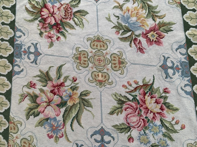 Vintage Handmade Aubusson Rug French Style Chain Stitch Needlepoint Rug 3x8 ft gallery