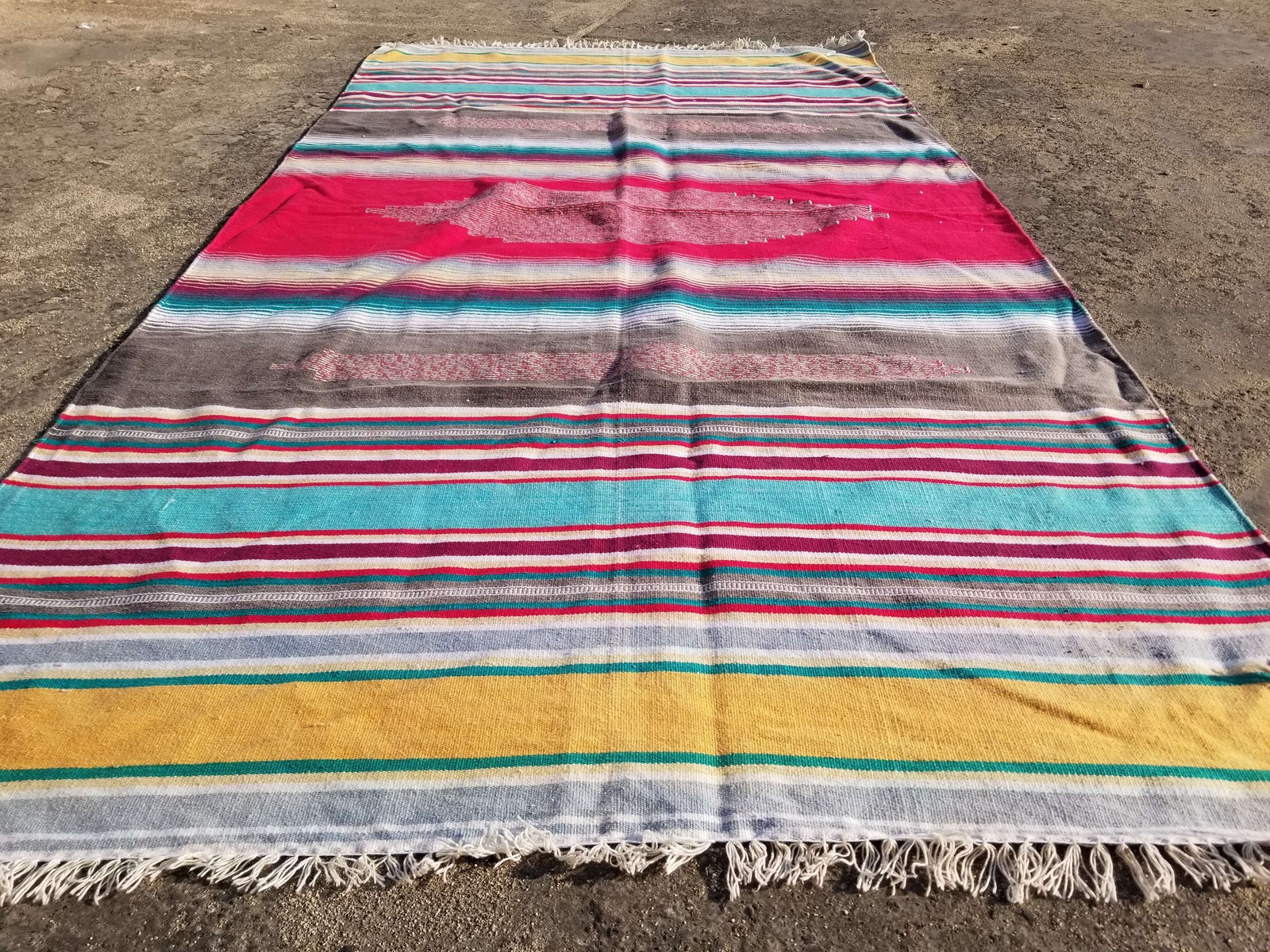 Vintage Traditional Handmade Mexican Wool Multicolor Kilim 186x98cm gallery