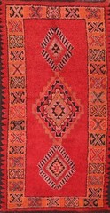 Semi-Antique Geometric Moroccan Oriental Area Rug Wool Hand-knotted Red 5×10 ft
