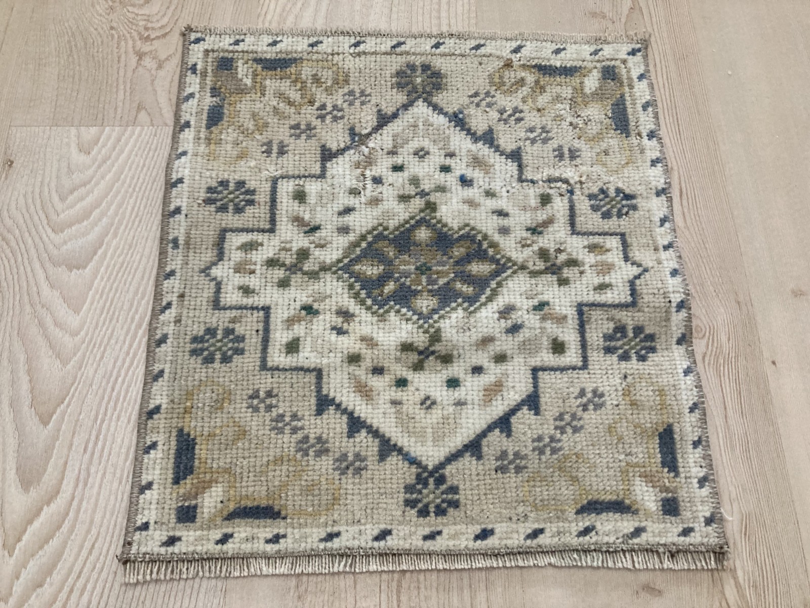 Brown rug, Turkish rug, Vintage small rug, Square rug, Doormat, 1.3 x 1.3 ft gallery