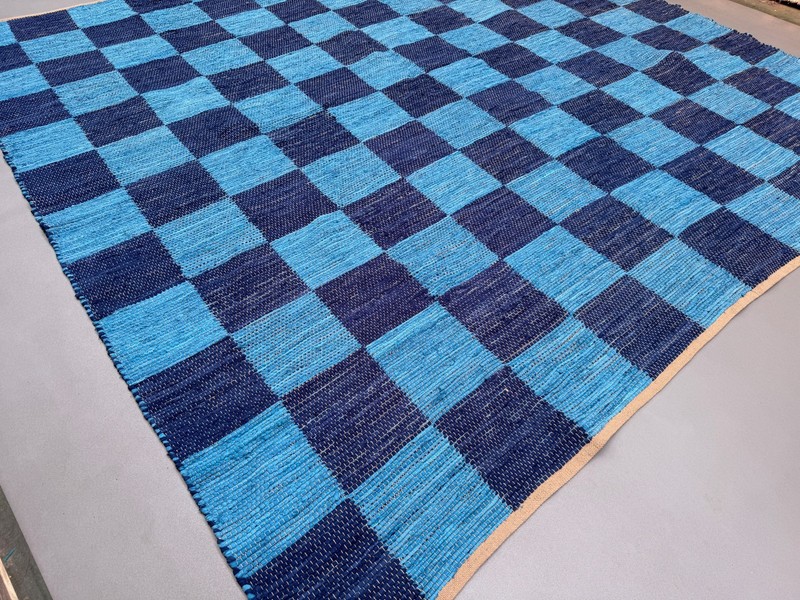 Vintage Swedish style Rug 315x330 cm Square, Checkerboard Chindi Rug, Schackruta gallery