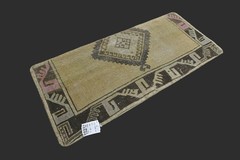 TAN Turkish Oushak Rug 1×4 Vintage Handmade Anatolian Small Doormat Kilim