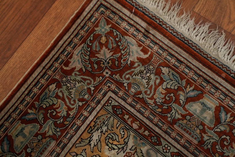 Antique 100% Silk Hereke Vegetable Dye Hand-made Accent Rug Turkish Carpet 2x3 gallery