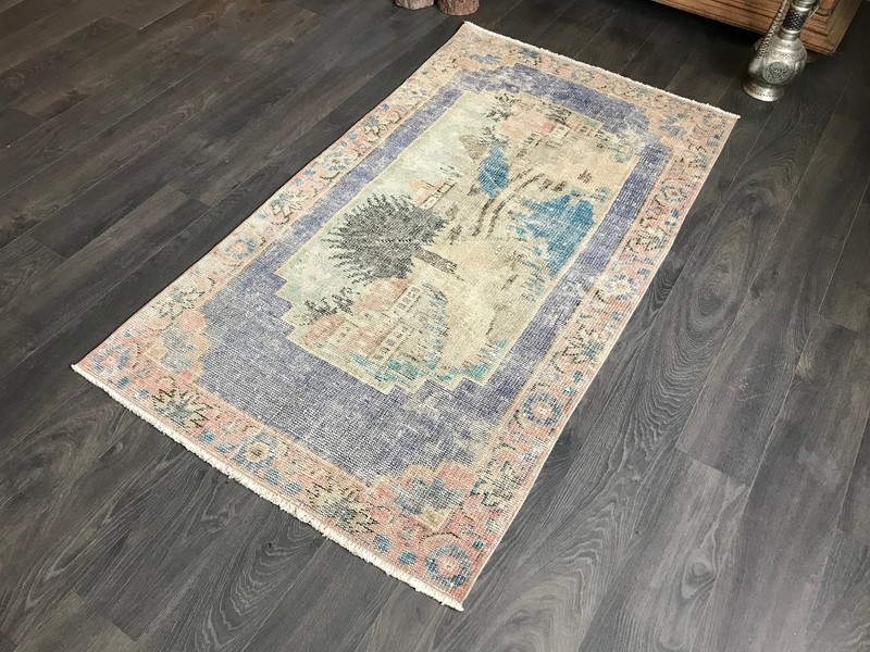 3.1x5.5 Medium Vintage Blue Turkish Oushak Rug gallery