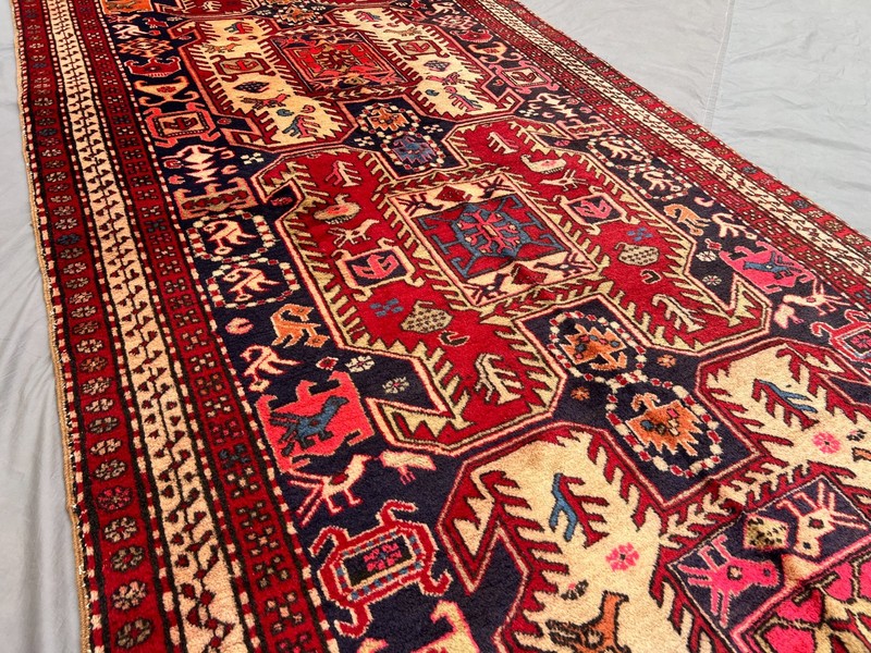 4.3x10.1 ft Vintage Afghan Hand Knotted Persian Style Wide Runner Rug, Entry Rug gallery