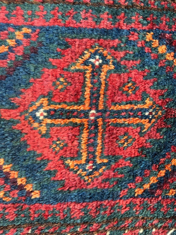1'4x2'7 Ft Vintage Caucasian Handwoven Wool Geometric Tribal Design Rug gallery