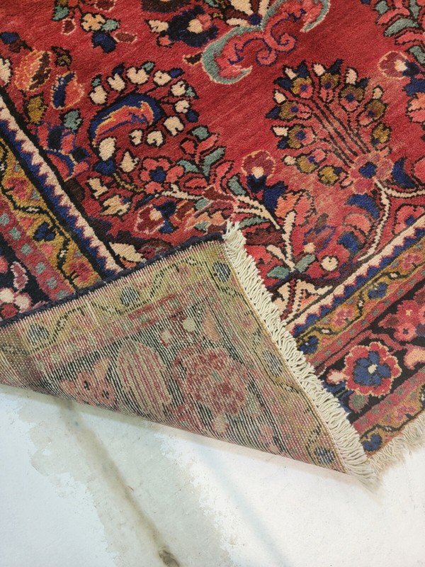 Antique Oriental Hand-Knotted Wool Runner Red/Black/Blue/Ivory 4'5" x 13'4" gallery