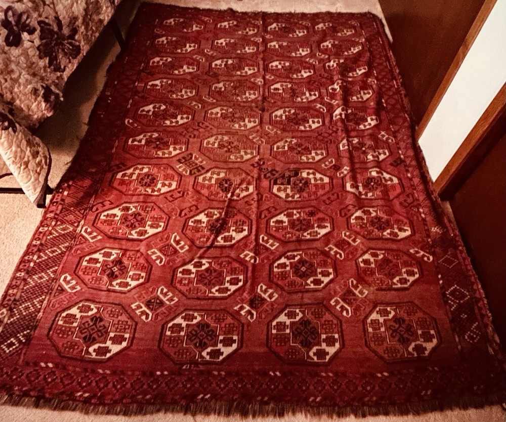 VTG Hand-Knotted Afghan Bokhara Turkmen Rug Red Wool Tribal Oriental Area Carpet