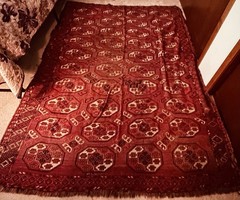VTG Hand-Knotted Afghan Bokhara Turkmen Rug Red Wool Tribal Oriental Area Carpet