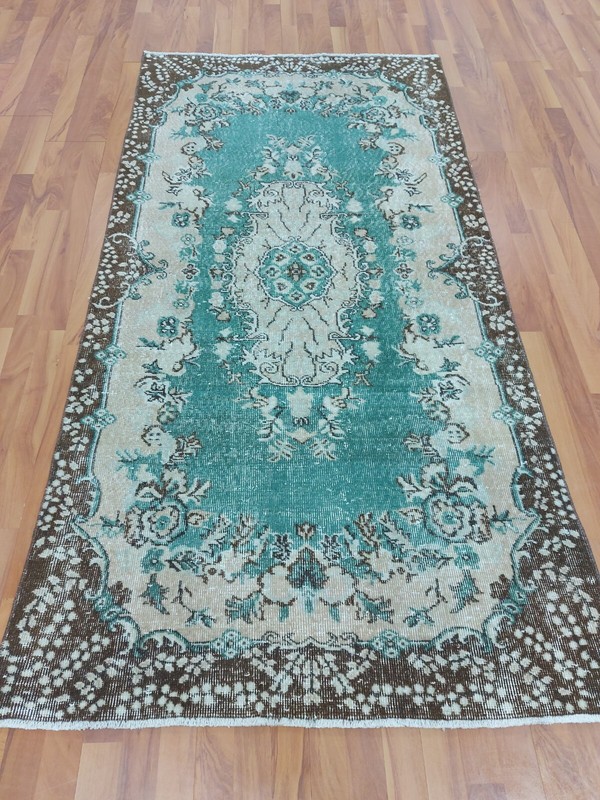 Blue Water Garden With Flowers Carpet Rug, 3.67x7.15 ft Faded Oriental Rug gallery