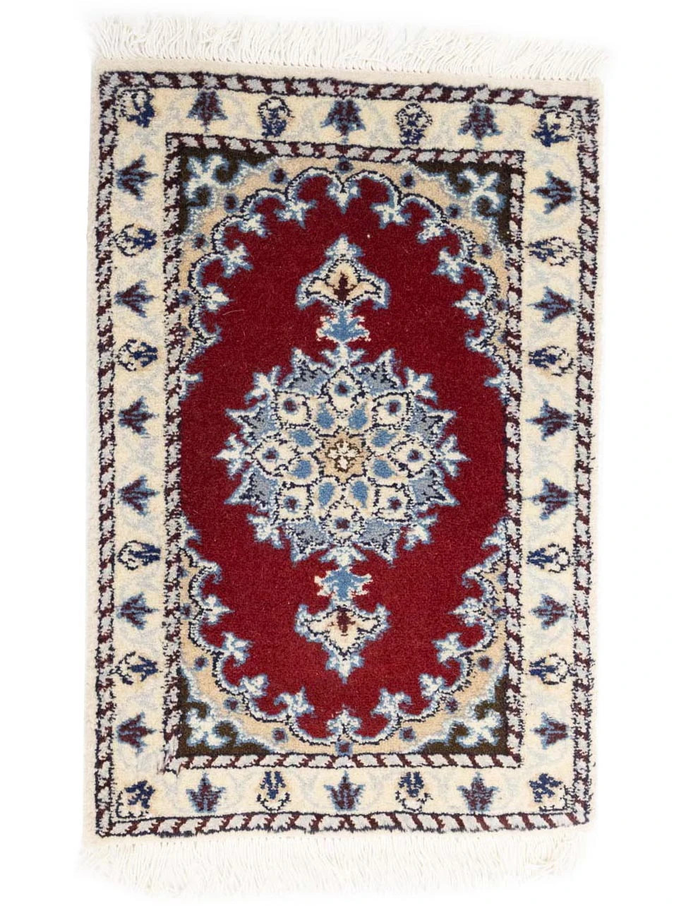 Hand-Knotted Small Indo-Nain 1X2 Wool Oriental Rug Floral Design Carpet gallery
