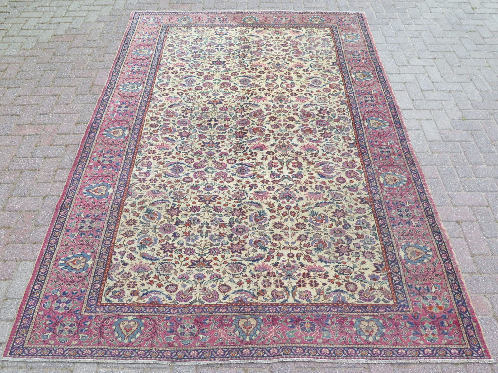 Vintage Turkish Carpet Handmade Floor Rug Large Area Rugs Beige Color 81"X116" gallery
