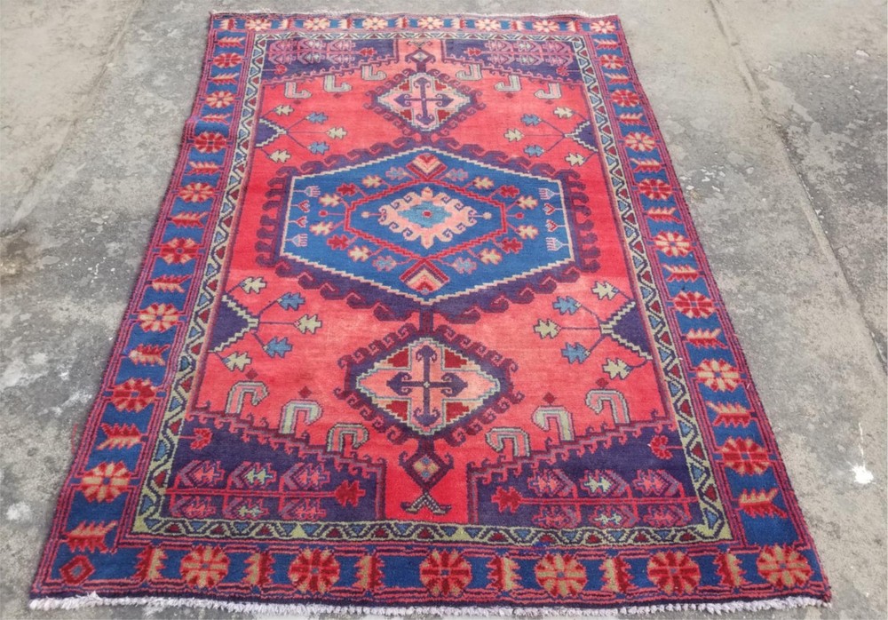 Vintage Traditional Handmade Caucasian Kazak Wool Multicolor Rug 206x146cm