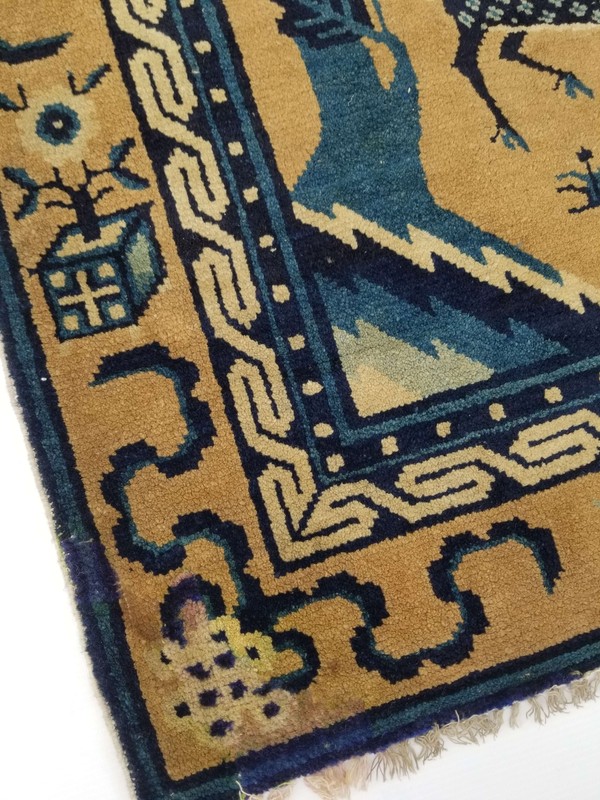 Antique Tibetan Chinese Peking Hand Knotted Multicolor Wool Rug Carpet 143x68cm gallery