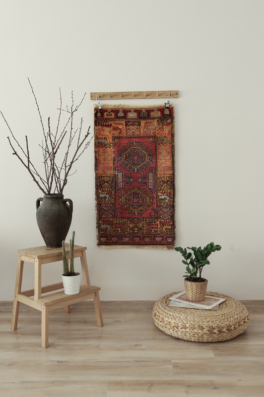 Vintage Turkish Small Rug Handmade Wool Door Mat Tribal Geometric 2x3 ft gallery