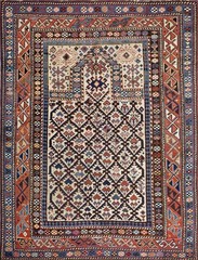 4’x5′ Late 19th Century Ivory Antique Caucasian Dagestan Prayer Design Tribal