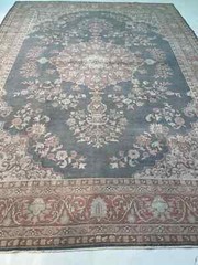Antique Oriental Hand-Knotted Wool Area Rug Turkish Oushak Blue/Red 8’8″ x 11’1″