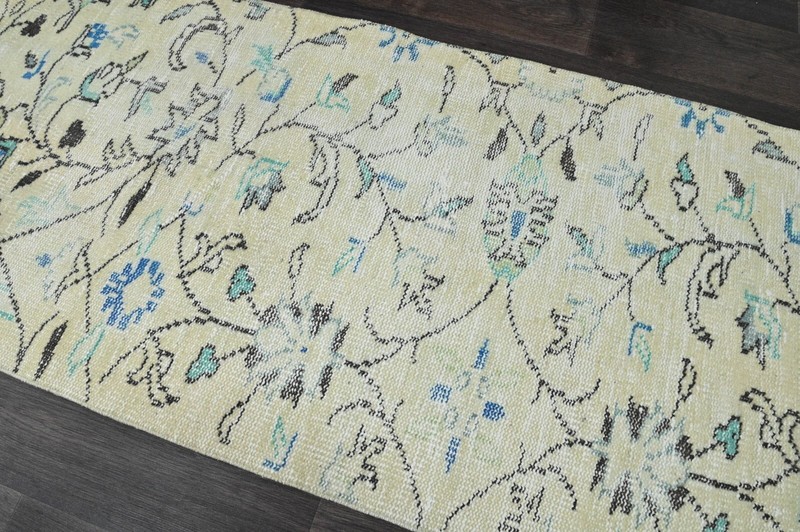 Vintage Turkish Runner Rug 2x10ft TAN Handmade Anatolian Oushak Hallway Wool gallery