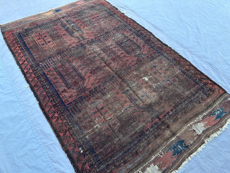 Vintage Afghan Hand-Knotted Rug | Distressed Low Pile Nomadic Medallion Rug gallery