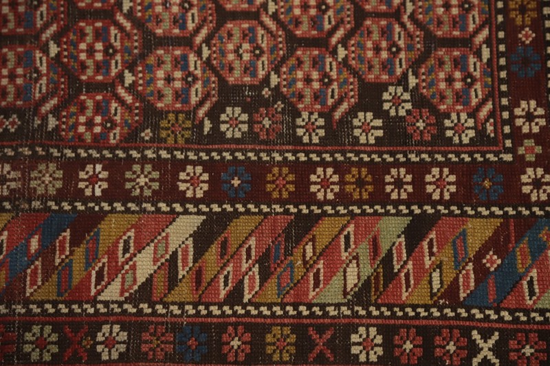 Hand-Knotted Wool Carpet Tribal Pre-1900 Antique Kazak Vegetable Dye Rug 4x4 Ft gallery