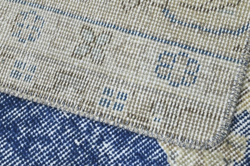 Vintage Turkish Runner Rug 2x7ft Wool Anatolian Handmade Hallway Oushak BLUE gallery